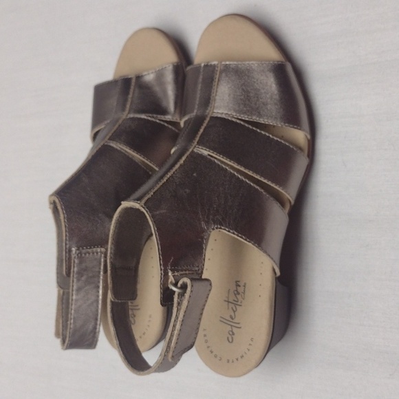 Clarks Collection Leather Heeled Sandals Valarie Dalia Metallic Pewter - Picture 2 of 5